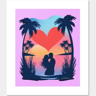 Couple In Love On The Beach Valentine's Day Novelty Gift Posters and Art